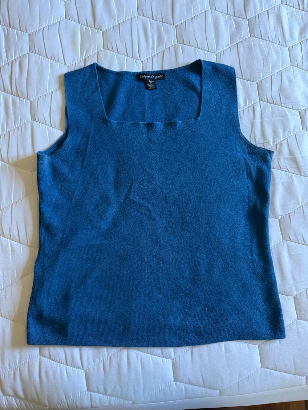 Blue Square Neck Knit Tank Top